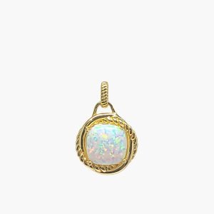 White Opal 10X10mm Cushion Cut Infinity Pendant