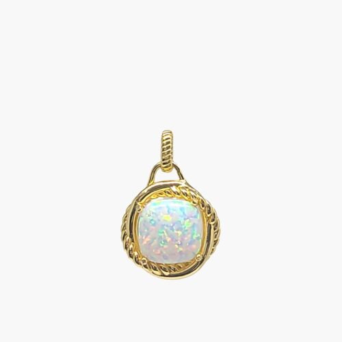 White Opal 10X10mm Cushion Cut Infinity Pendant
