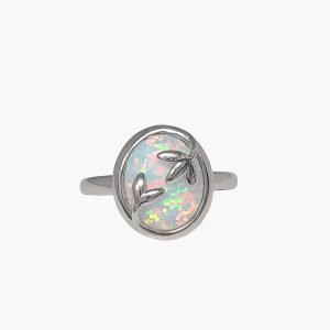 White Opal Olive Leaf Ring