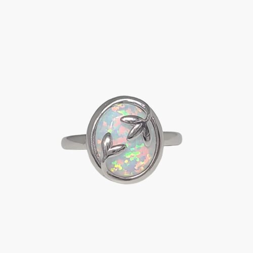 White Opal Olive Leaf Ring