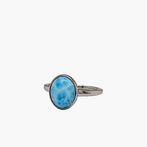 Larimar 10X8mm Cabochon Solid Ring