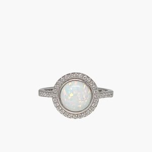 White Opal 8mm Halo Ring