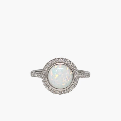 White Opal 8mm Halo Ring