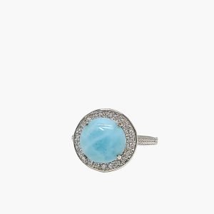 Larimar 10mm Ring With Pave White Sapphire Accents
