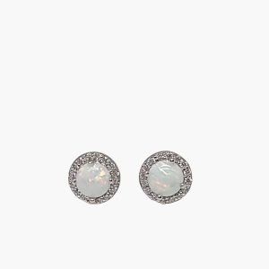 White Opal 5mm Halo Stud Earrings