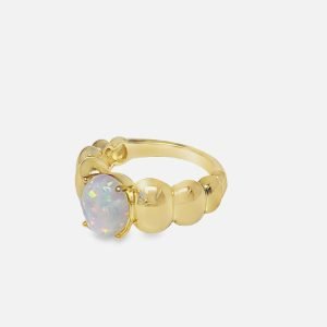 White Opal 8X10mm Chunky Ring Sterling Silver (Vermeil)