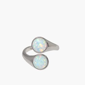 White Opal Two 8mm Adjustable Ring