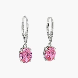 Pink Sapphire 10X8mm Dangle Earrings with White Sapphire Accents