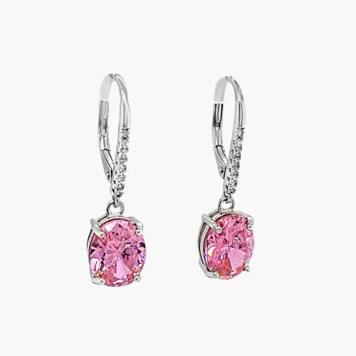 Pink Sapphire 10X8mm Dangle Earrings with White Sapphire Accents