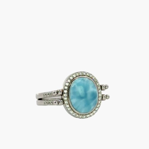 Larimar/White Opal 10X8mm Happy Hour Ring (Reversible)