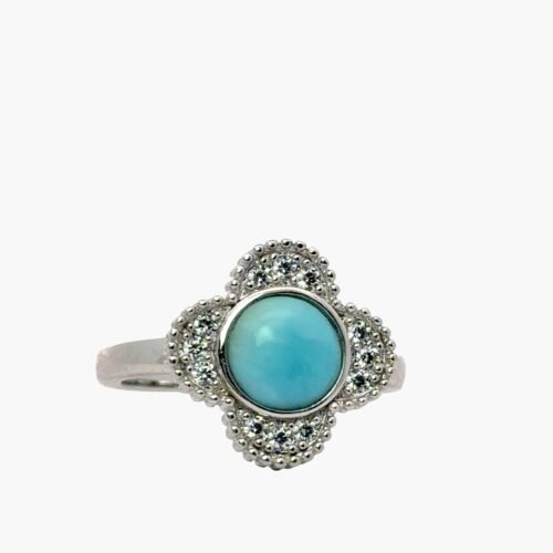 Larimar Clover Leaf Ring With White Sapphire Accents