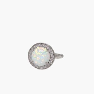 White Opal 10mm Halo Ring Sterling Silver
