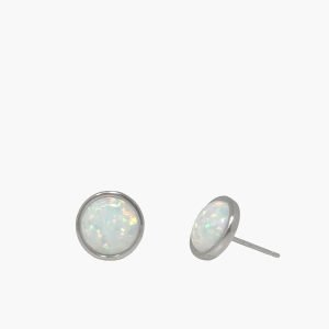 8mm White Opal Bezel Set Stud Earrings