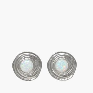 White Opal 10mm Swirl Sterling silver Earrings