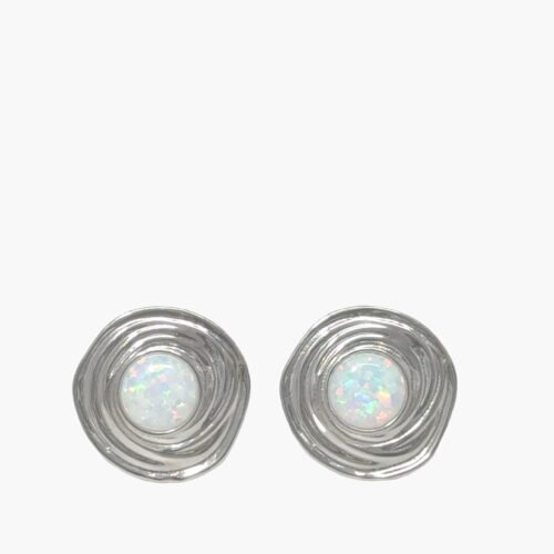White Opal 10mm Swirl Sterling silver Earrings