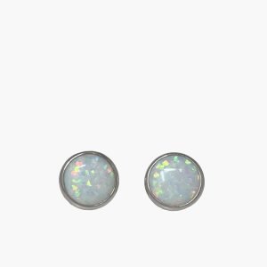 10mm White Opal Bezel Stud Earrings