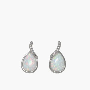 Opal Earrings 10X14mm Pear Shape with White Sapphire Accents