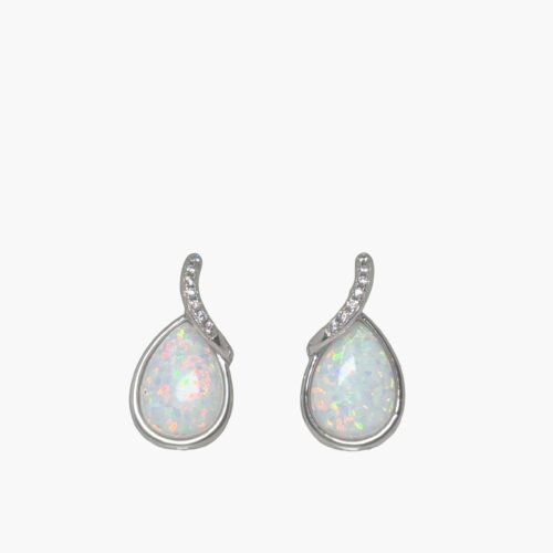Opal Earrings 10X14mm Pear Shape with White Sapphire Accents