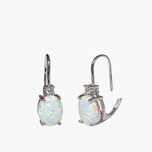 Opal 10X8mm Lever-back Earrings with White Sapphire Accents