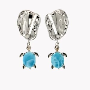 Larimar 8X10MM Sea Turtle Earrings