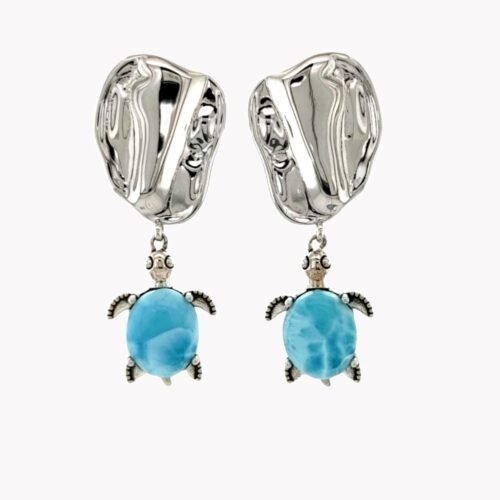 Larimar 8X10MM Sea Turtle Earrings