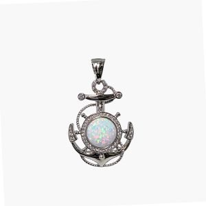 White Opal 10mm Anchor Pendant. Unisex