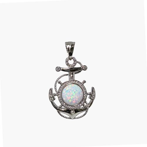 White Opal 10mm Anchor Pendant. Unisex