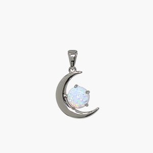 White Opal 8mm High Polished Moon Pendant