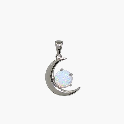 White Opal 8mm High Polished Moon Pendant