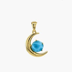 Larimar 8mm High Polished Moon Pendant ( Vermeil)