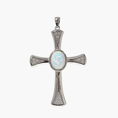 White Opal 10X8mm With White Sapphire Accents Cross